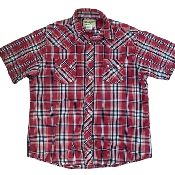 Wrangler western snap short sleeve red shirt size medium - Picture 1 of 5